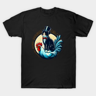 Tuxedo Cat on a Chicken Funny T-Shirt